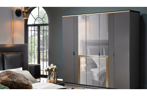 Пятистворчатый распашной шкаф для одежды и белья с зеркалом в спальню Карлино (Carlino) CARL-33